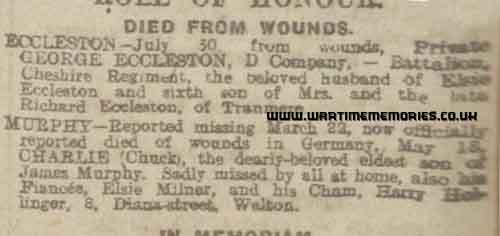 Obit in Echo 8th of Aug 1918